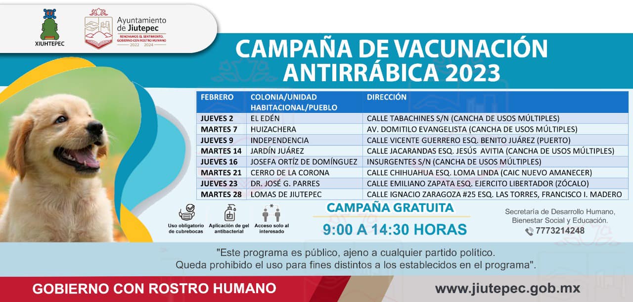 Campaña de Vacunación Antirrábica mes de Febrero