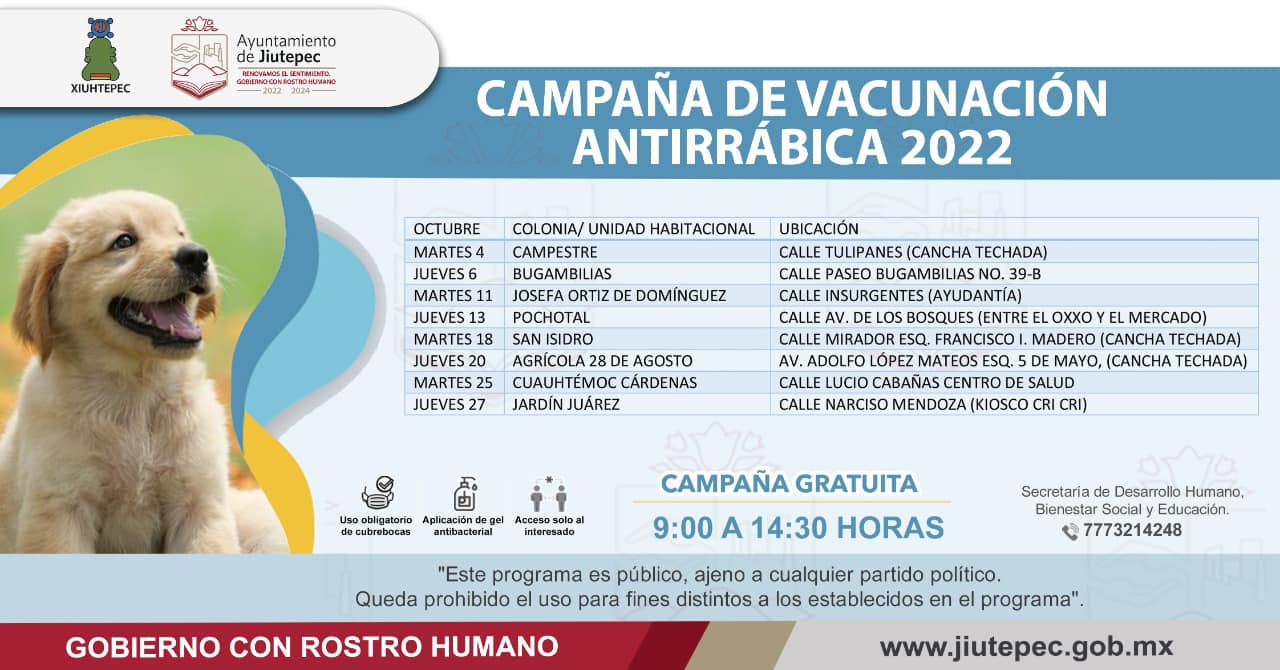 Campaña de Vacunación Antirrábica mes de Octubre